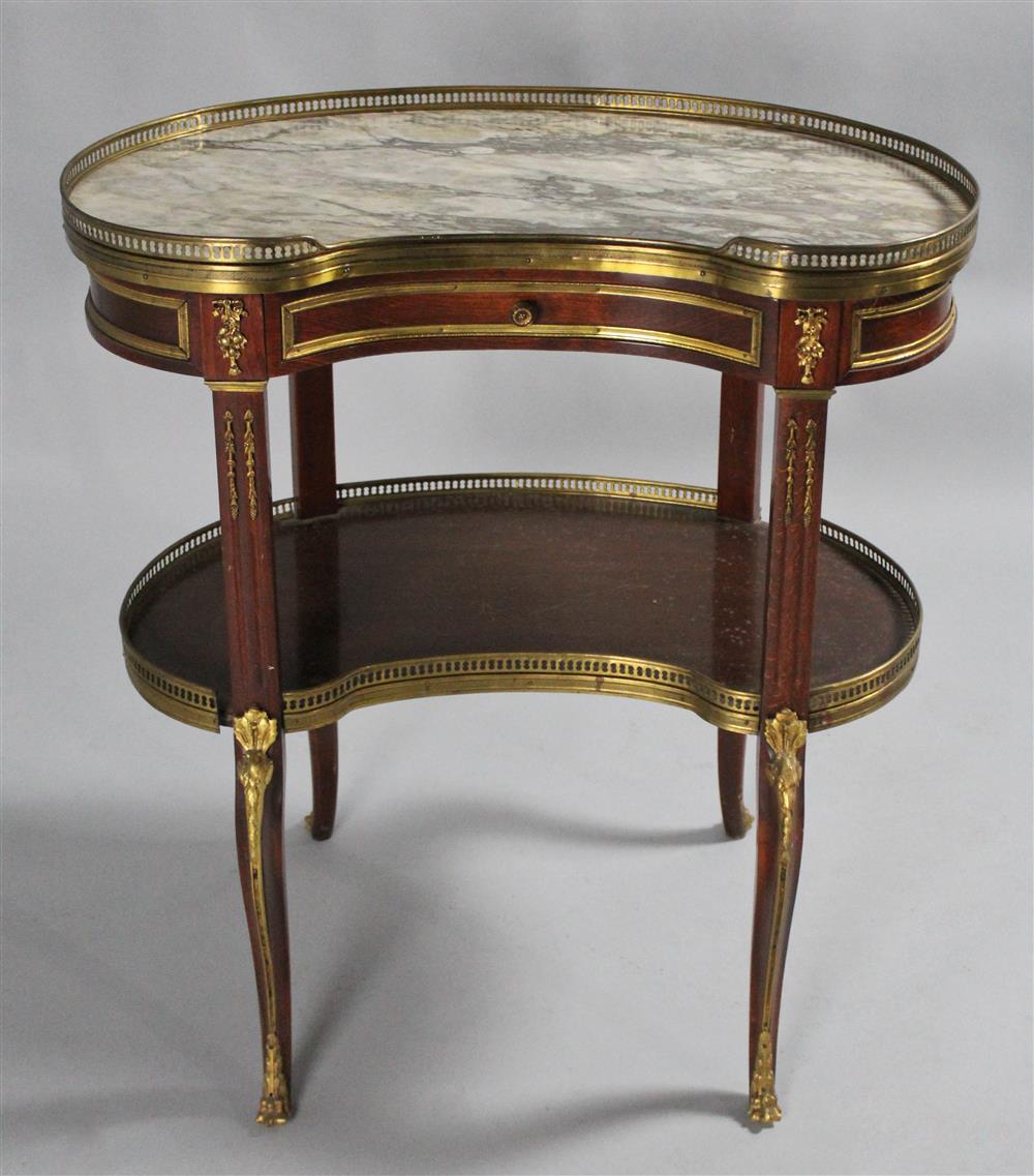 Appraisal: LOUIS XV STYLE ORMOLU MOUNTED MAHOGANY KIDNEY-FORMED GUERIDAN late th