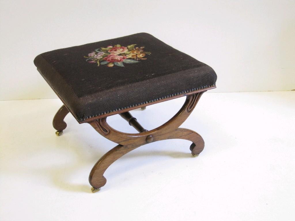 Appraisal: A th Century Dressing Stool with floral needlework upholstered top