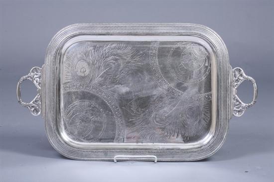 Appraisal: MERIDEN AESTHETIC MOVEMENT SILVER-PLATED SERVING TRAY s Rectangular the corners