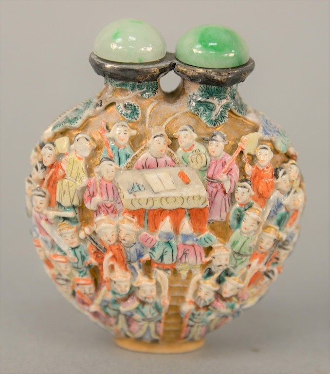 Appraisal: Chinese porcelain double snuff bottle molded scene with figures in