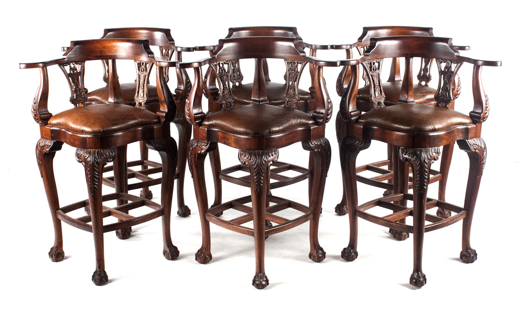 Appraisal: Six contemporary Chippendale style bar stools each with curved crest