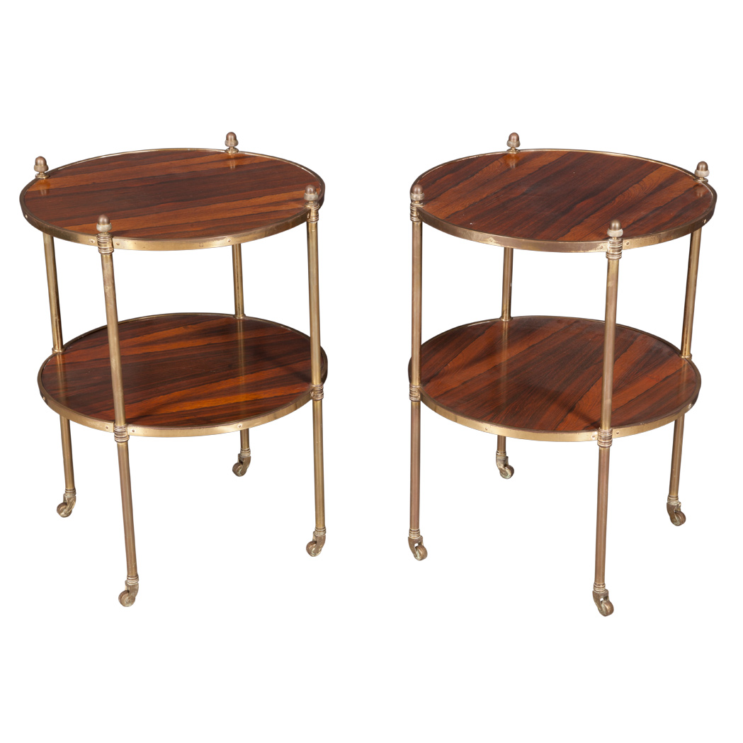 Appraisal: Pair of Brass and Rosewood Two-Tier Occasional Tables Each circular