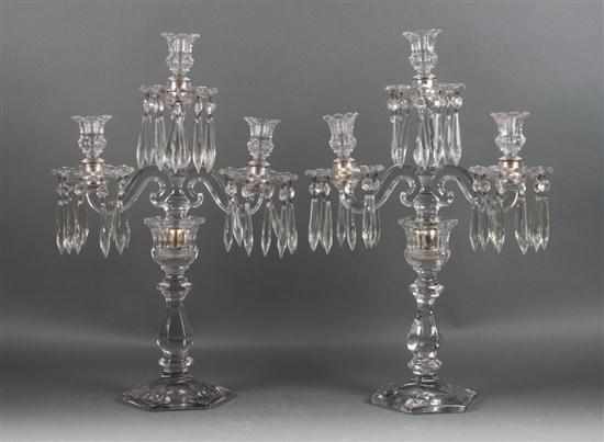 Appraisal: Pair of American mold blown glass three-light candelabra early th