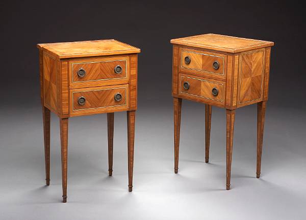 Appraisal: A pair of Louis XVI style inlaid fruitwood commodes th