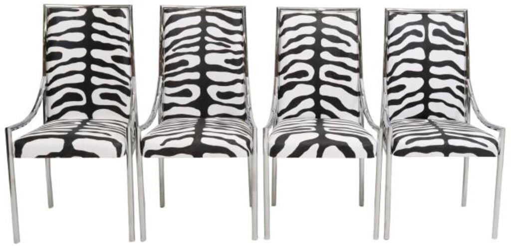 Appraisal: lot of Modern hand-painted dining chairs chromed steel frame encasing