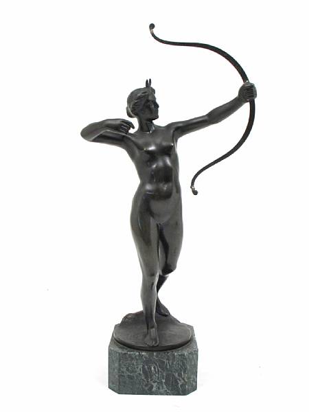 Appraisal: A patinated bronze figure of Diana inscribed O Bodin height