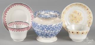 Appraisal: Two stick spatter cups and saucers together with a blue