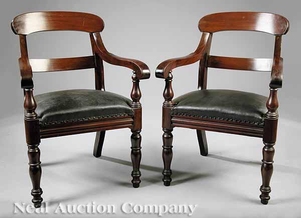 Appraisal: A Pair of American Late Classical Mahogany Armchairs early th