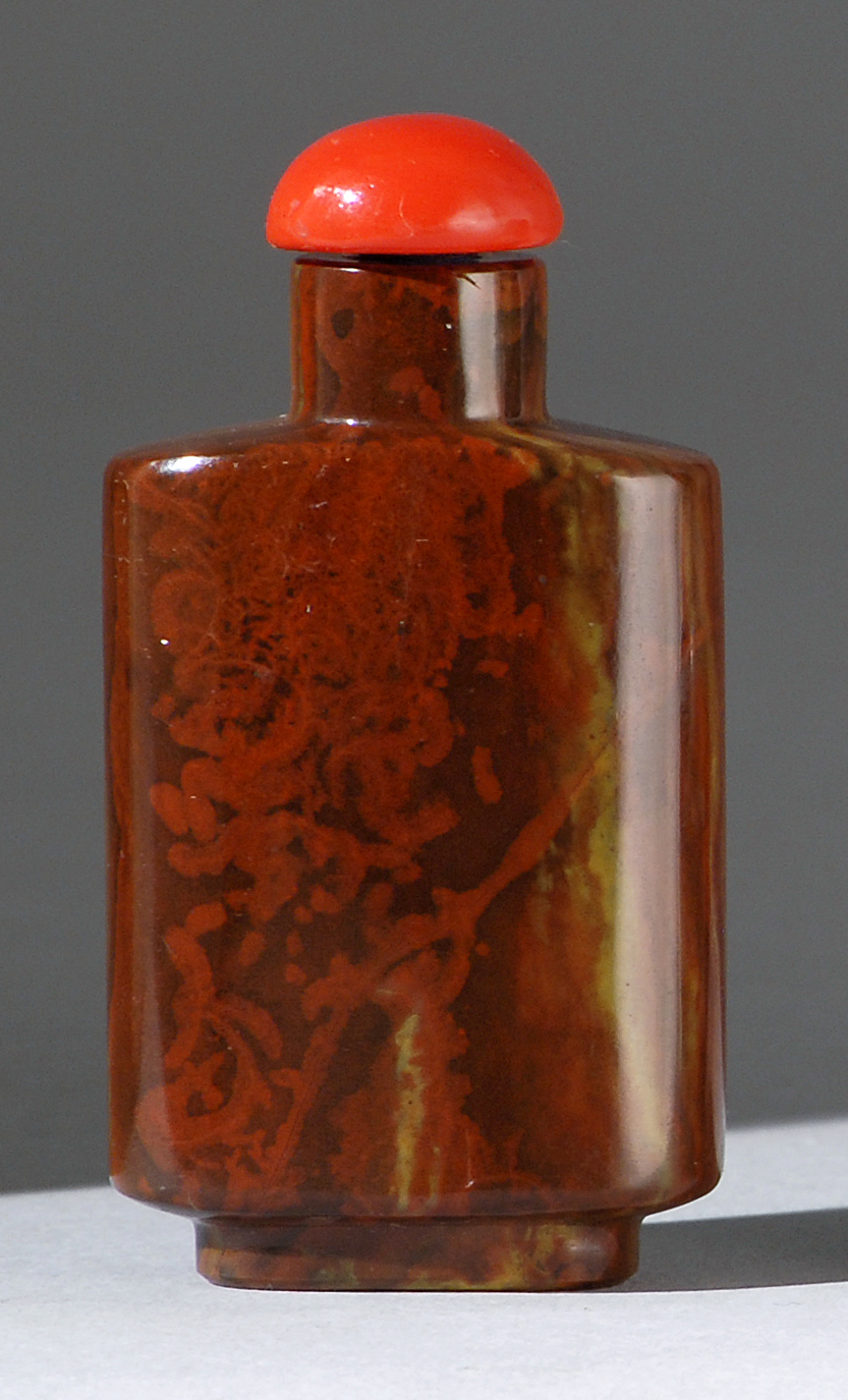 Appraisal: JASPER SNUFF BOTTLE th CenturyIn modified rectangular form with mottled