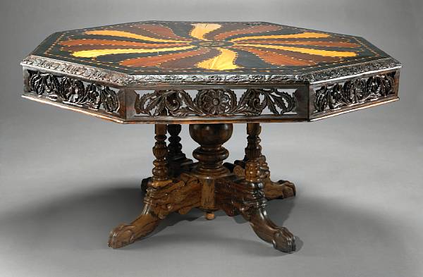 Appraisal: An Anglo-Indian specimen wood center table The octagonal top with