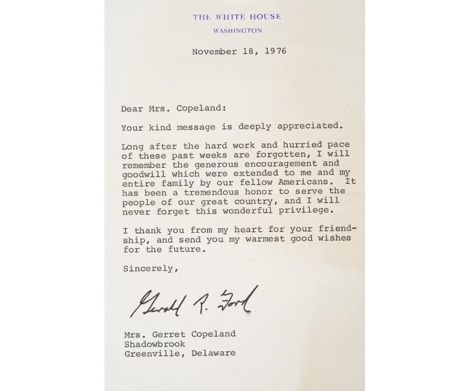 Appraisal: President Gerald R Ford typed letter on White House stationery