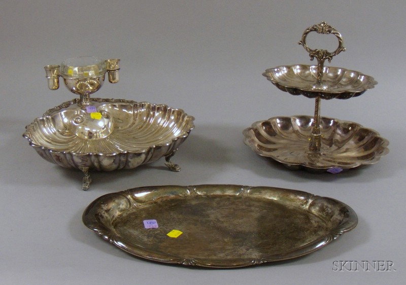 Appraisal: Group of Silver Plated Serving Pieces including shrimp server covered