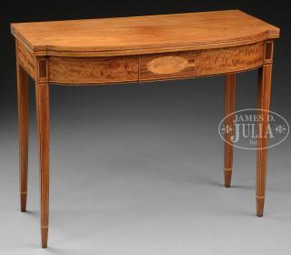 Appraisal: HEPPLEWHITE INLAID MAHOGANY CARD TABLE Circa Massachusetts A hinged D