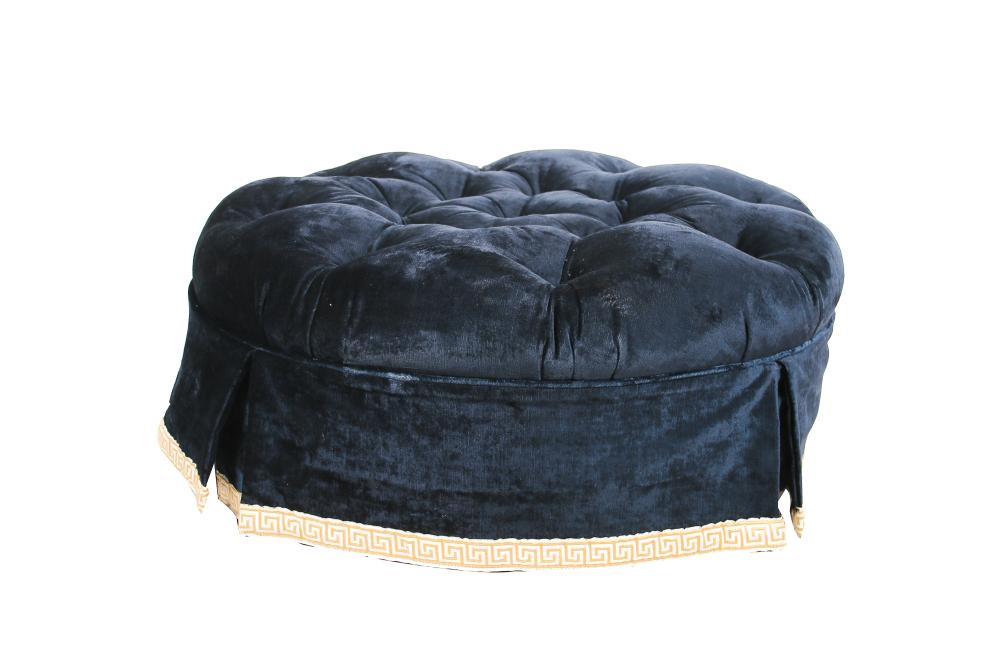 Appraisal: TUFTED BLUE UPHOLSTERED STOOL inches wide inches high Condition