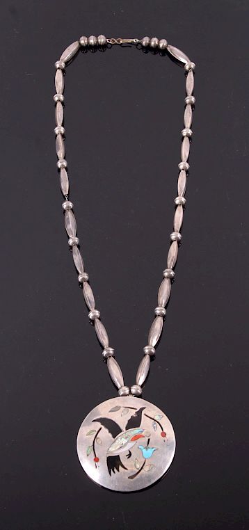 Appraisal: Navajo Signed Silver Inlaid Necklace For your bidding pleasure is