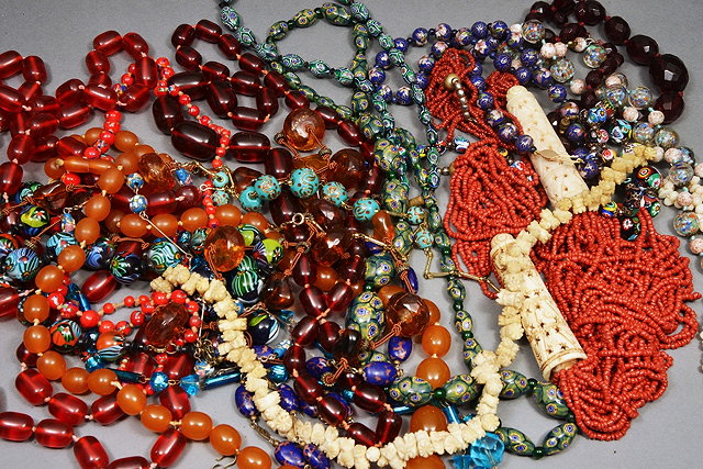 Appraisal: A LARGE COLLECTION OF VENETIAN GLASS NECKLACES and other necklaces