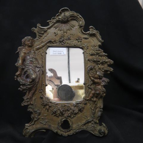 Appraisal: Art Nouveau Bronzed Mirror maiden cherub decor x overall