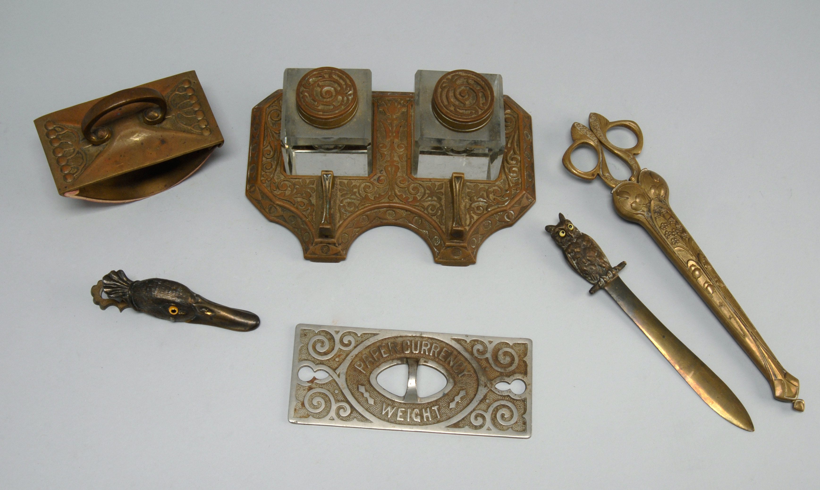 Appraisal: COLLECTION OF FIVE BRASS DESK ITEMS Late th Early th