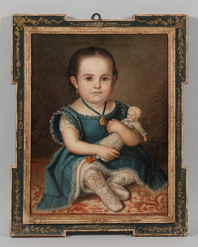 Appraisal: Spanish Colonial School th Century Portrait of a Young Girl