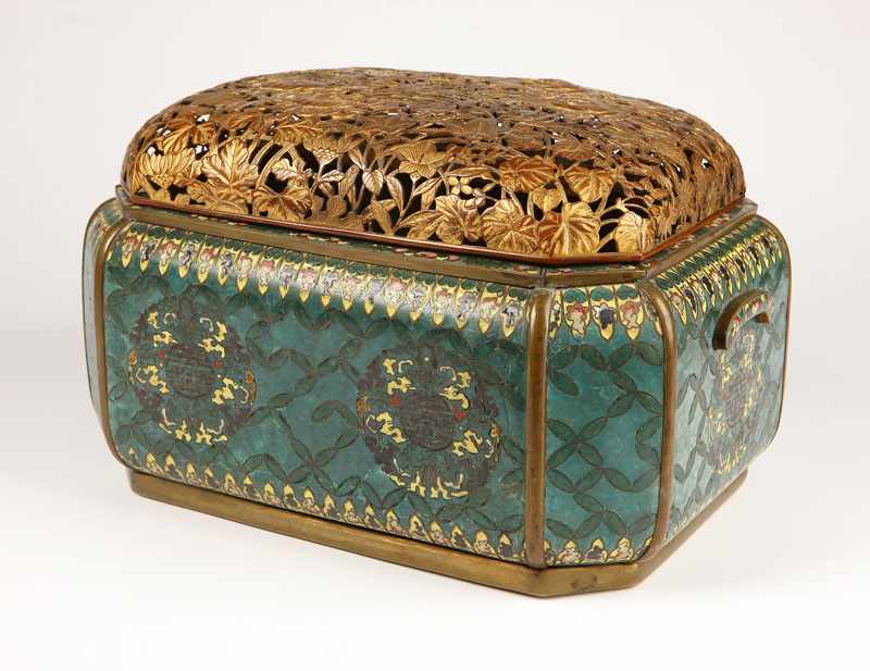 Appraisal: Rectangular with canted corners the domed pierced gilt bronze cover