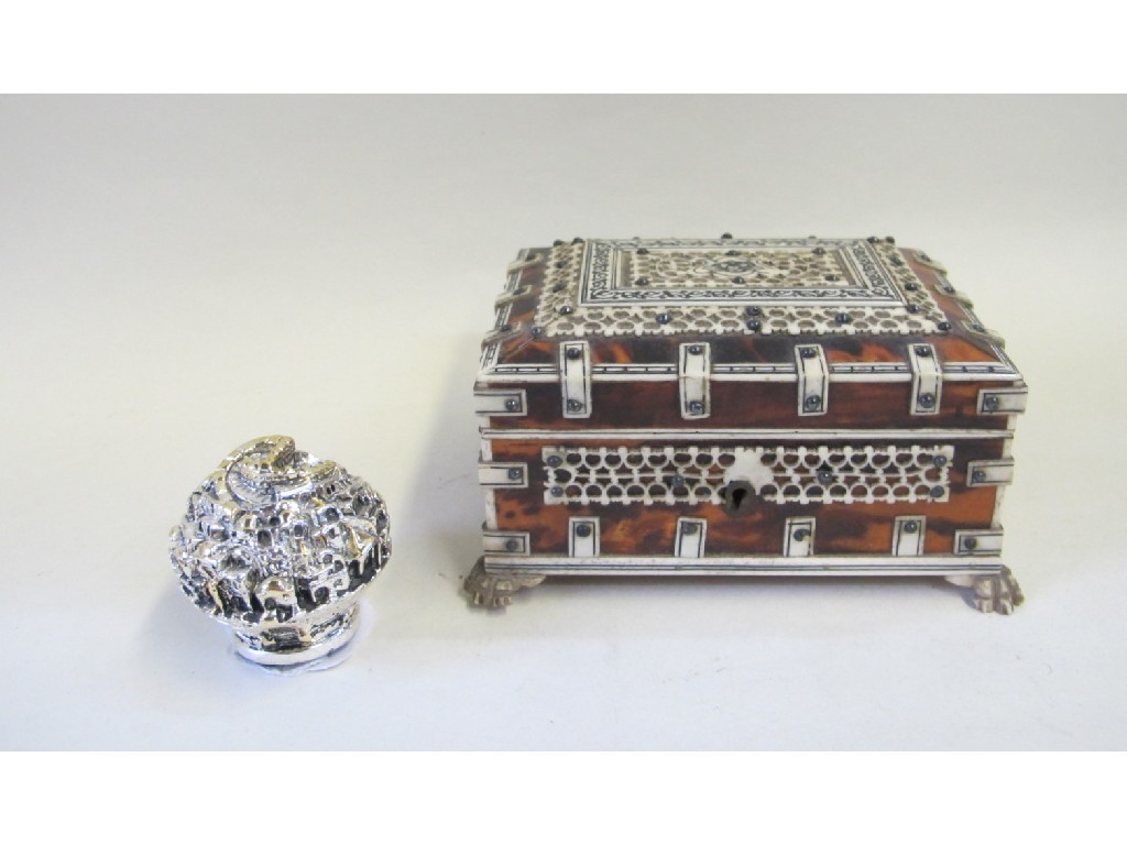 Appraisal: Lot comprising jewellery box and a white metal ornament