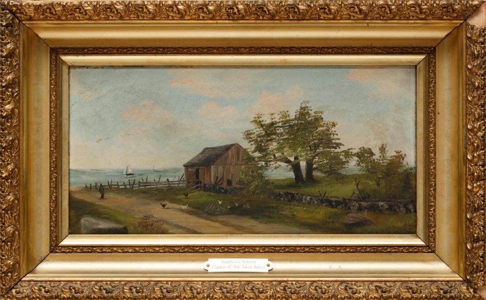 Appraisal: Southern School th c Cabin in a Field oil on