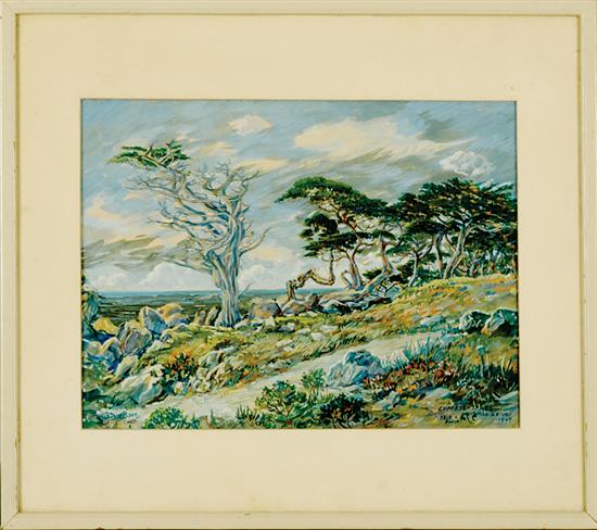 Appraisal: Martin Baer California - CYPRESS TREES PEBBLE BEACH gouache and