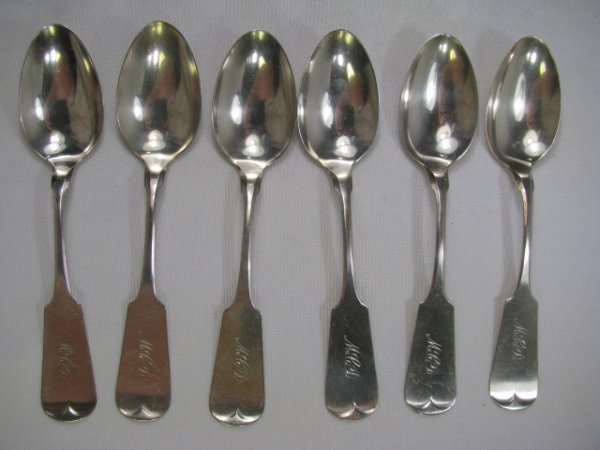 Appraisal: Six Geo Brown coin silver teaspoons with monogrammed initials M