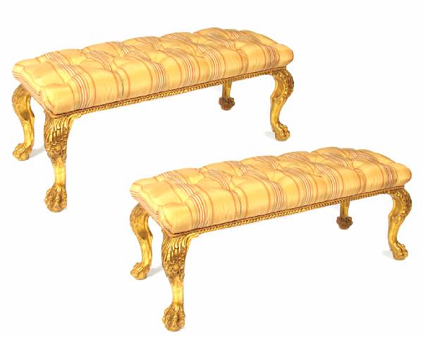 Appraisal: A pair of George II style giltwood benches height in