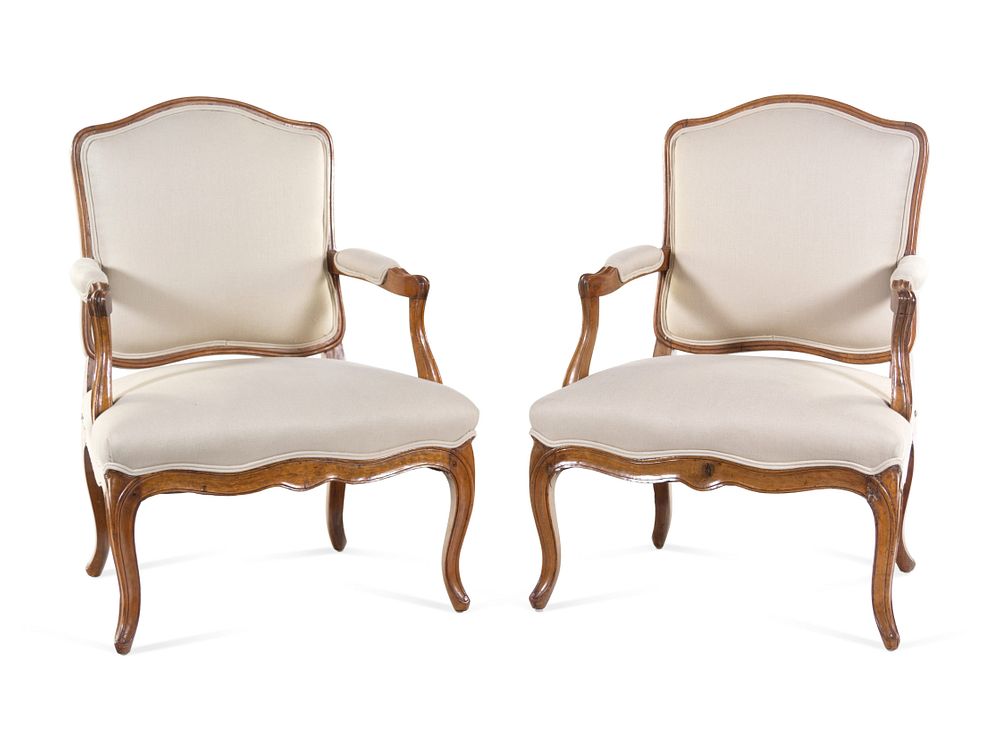 Appraisal: A Pair of Louis XV Carved Beechwood Fauteuils A Pair