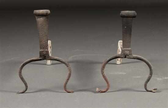 Appraisal: Pair of American Primitive wrought iron andirons th century Estimate