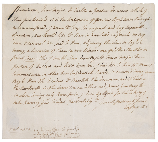 Appraisal: LAFAYETTE GILBERT DU MOTIER MARQUIS DE Autograph Letter Signed Lafayette