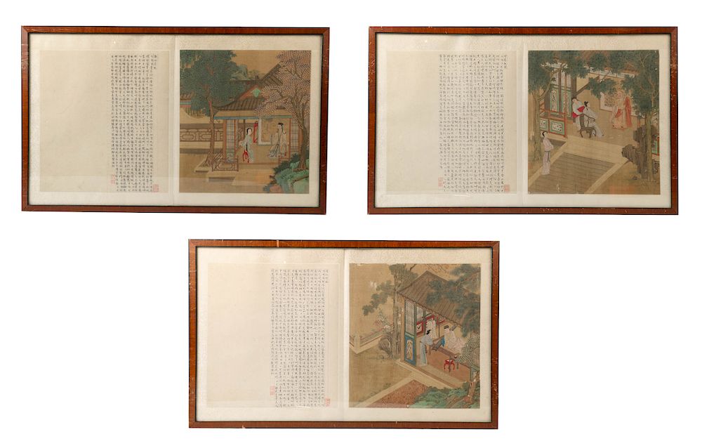 Appraisal: THREE PAINTINGS ON SILK QING DYNASTY The group comprising of