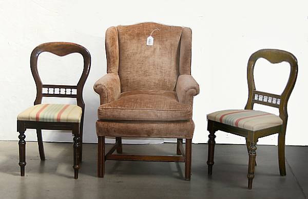 Appraisal: A George III style wing chair together with a pair