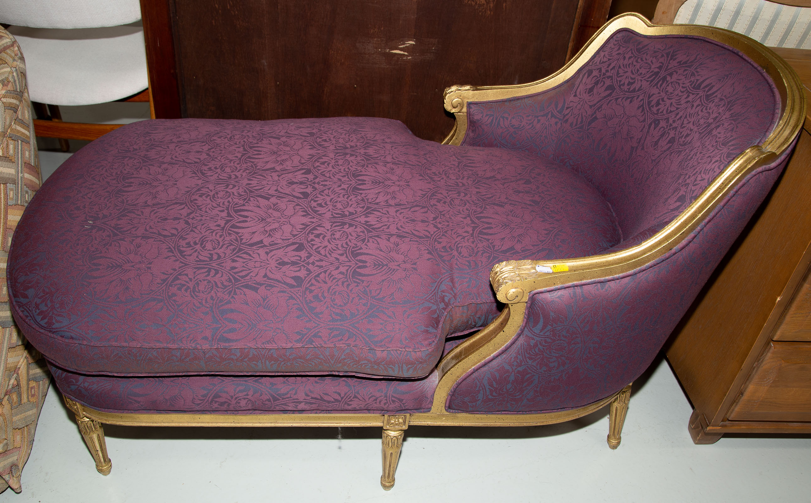 Appraisal: LOUIS XVI STYLE CHAISE LONGUE Contemporary with gilt wood frame