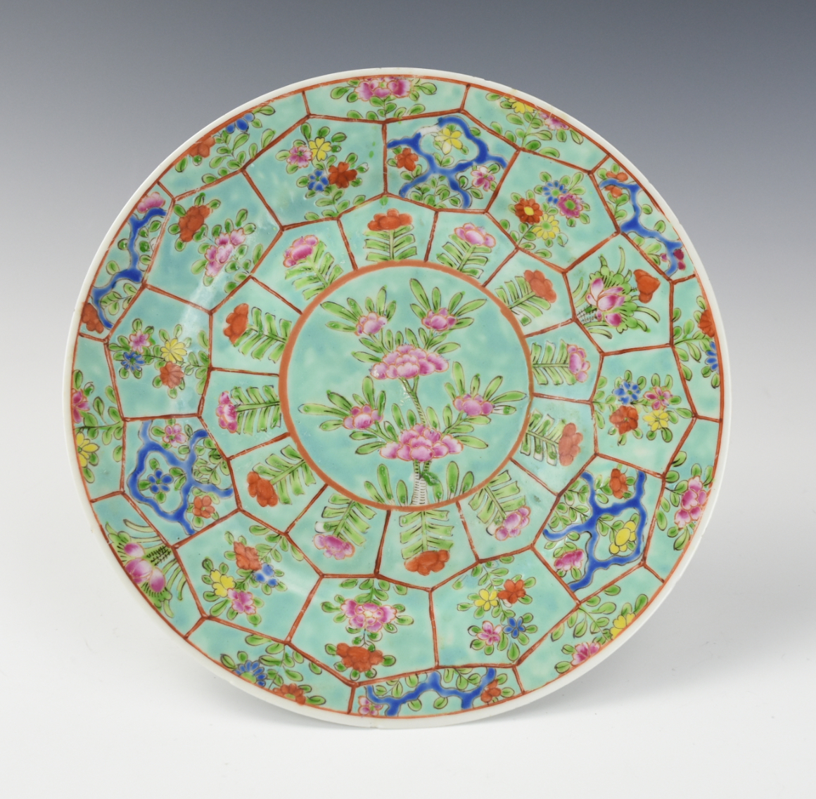 Appraisal: CHINESE FAMILLE ROSE PLATE W FLOWER Chinese th C depicting