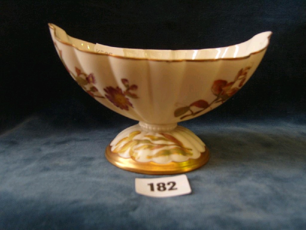 Appraisal: A Royal Worcester vase of boat shaped fluted form with