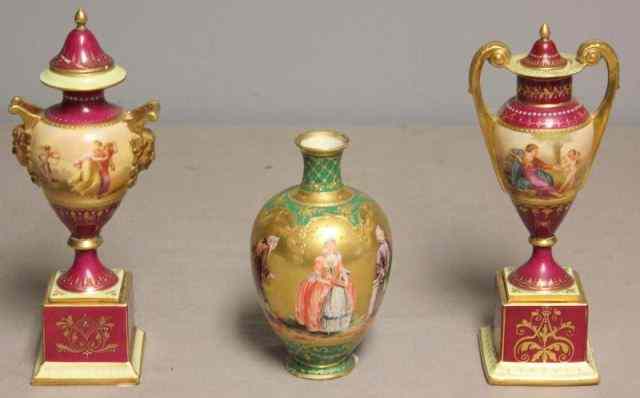 Appraisal: Pair of Vienna Urns together with a Vase A nice