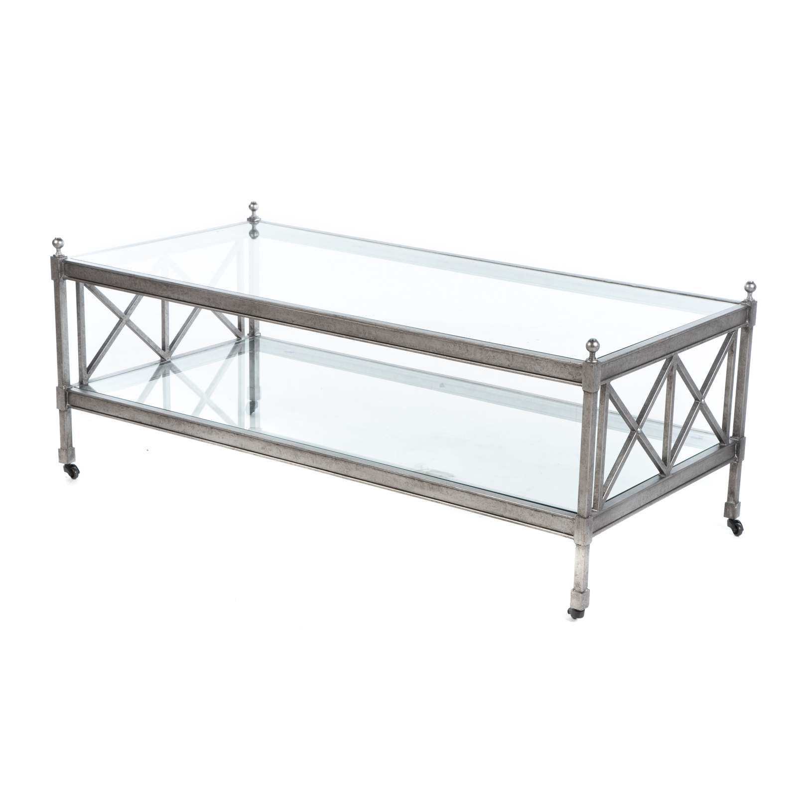 Appraisal: TWO-TIER CONTEMPORARY GLASS TOP COFFEE TABLE in H in L