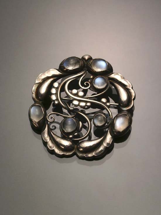 Appraisal: Danish Sterling Silver and Moonstone Floral Brooch Georg Jensen Silversmithy