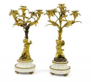 Appraisal: A PAIR OF VICTORIAN GILT METAL AND MARBLE MOUNTED THREE