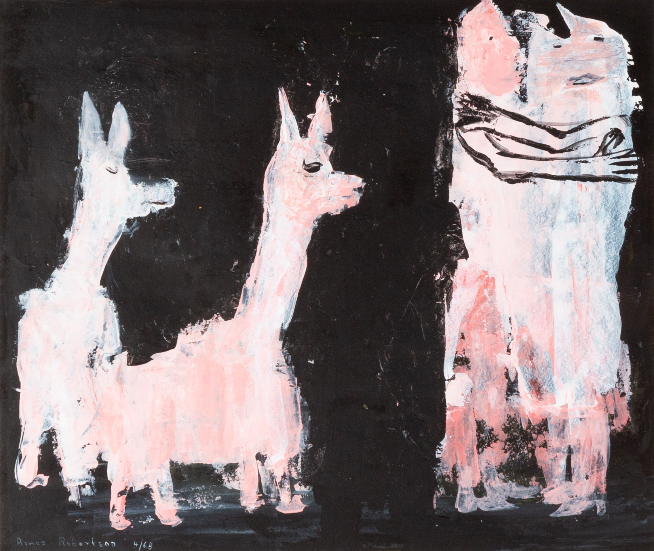 Appraisal: AGNES ROBERTSON AMERICAN - PINK LAMAS AND LOVERS acrylic on