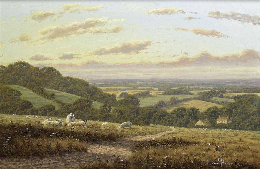 Appraisal: DAVID MORGAN - SHEEP GRAZING ON A HILLSIDE IN AN