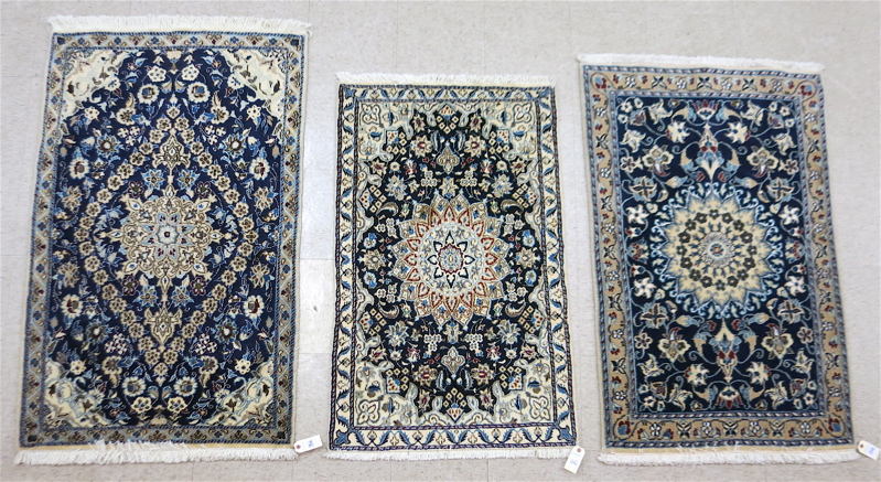 Appraisal: THREE PERSIAN WOOL AND SILK NAIN AREA RUGS Isfahan Province