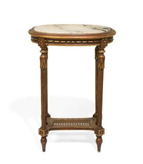 Appraisal: A LOUIS XVI STYLE GILTWOOD MARBLE TOP OCCASIONAL TABLE A