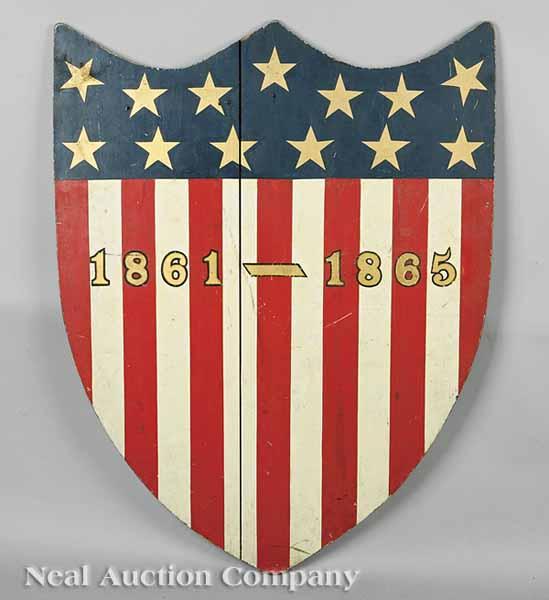 Appraisal: An Antique American Patriotic Shield th c polychrome on wood