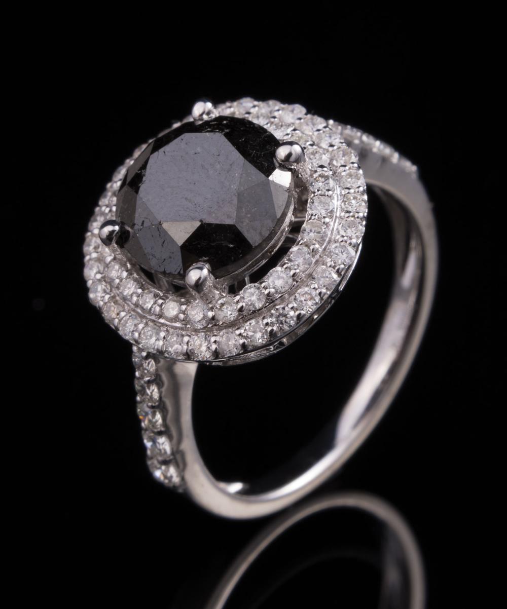 Appraisal: kt White Gold and Black Diamond Ring center prong set