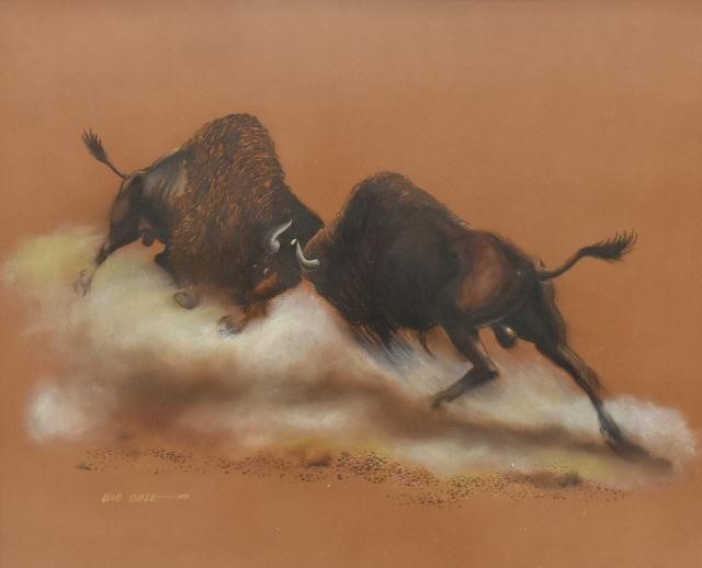 Appraisal: Framed pastel drawing on paper Charging Bison signed lower left