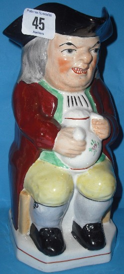 Appraisal: Large Size Staffordshire Toby Jug with Head Turned Slighlty Height