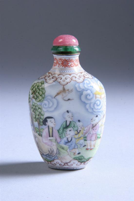 Appraisal: CHINESE PEKING ENAMEL SNUFF BOTTLE Qianlong mark and period Children